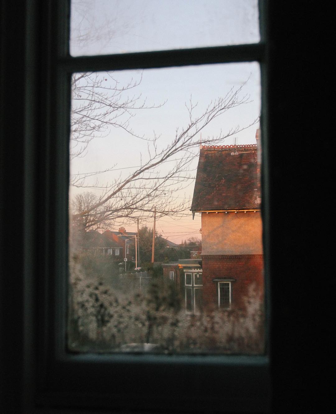 evening. frosty window.