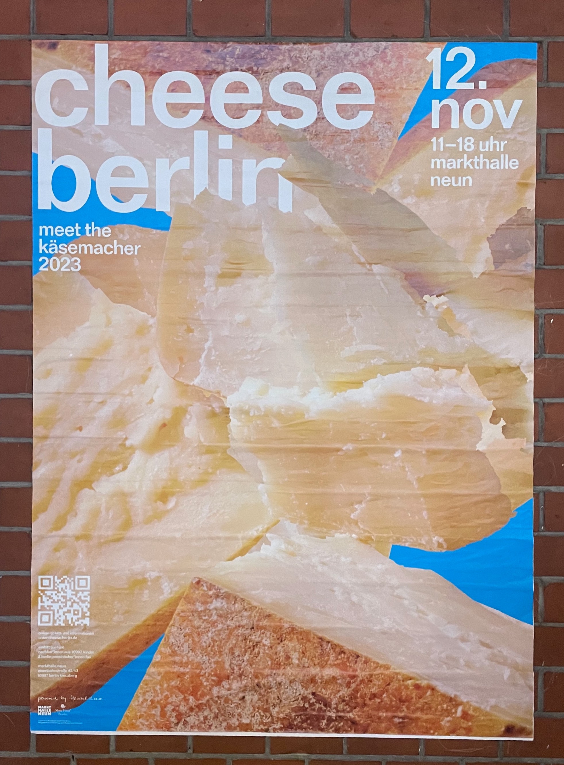 Cheese Berlin. Close-ups of cheese on a blue field.